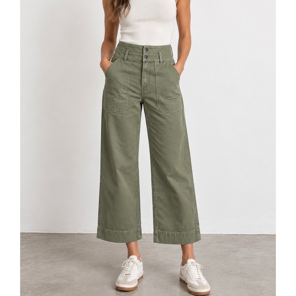VERONICA BEARD Hilde High Rise Wide Leg Ankle Crop Pants in Clover